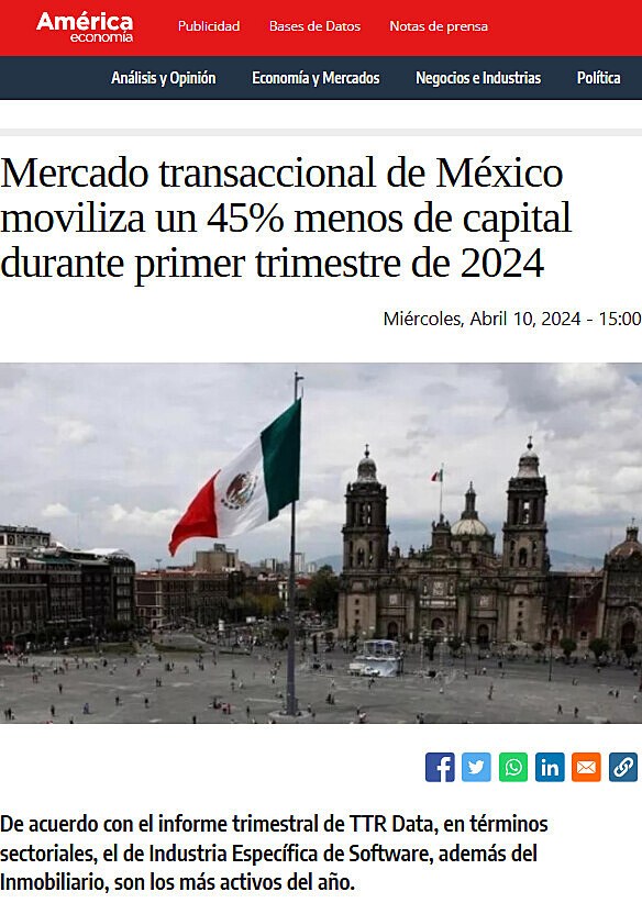 Mercado transaccional de Mxico moviliza un 45% menos de capital durante primer trimestre de 2024
